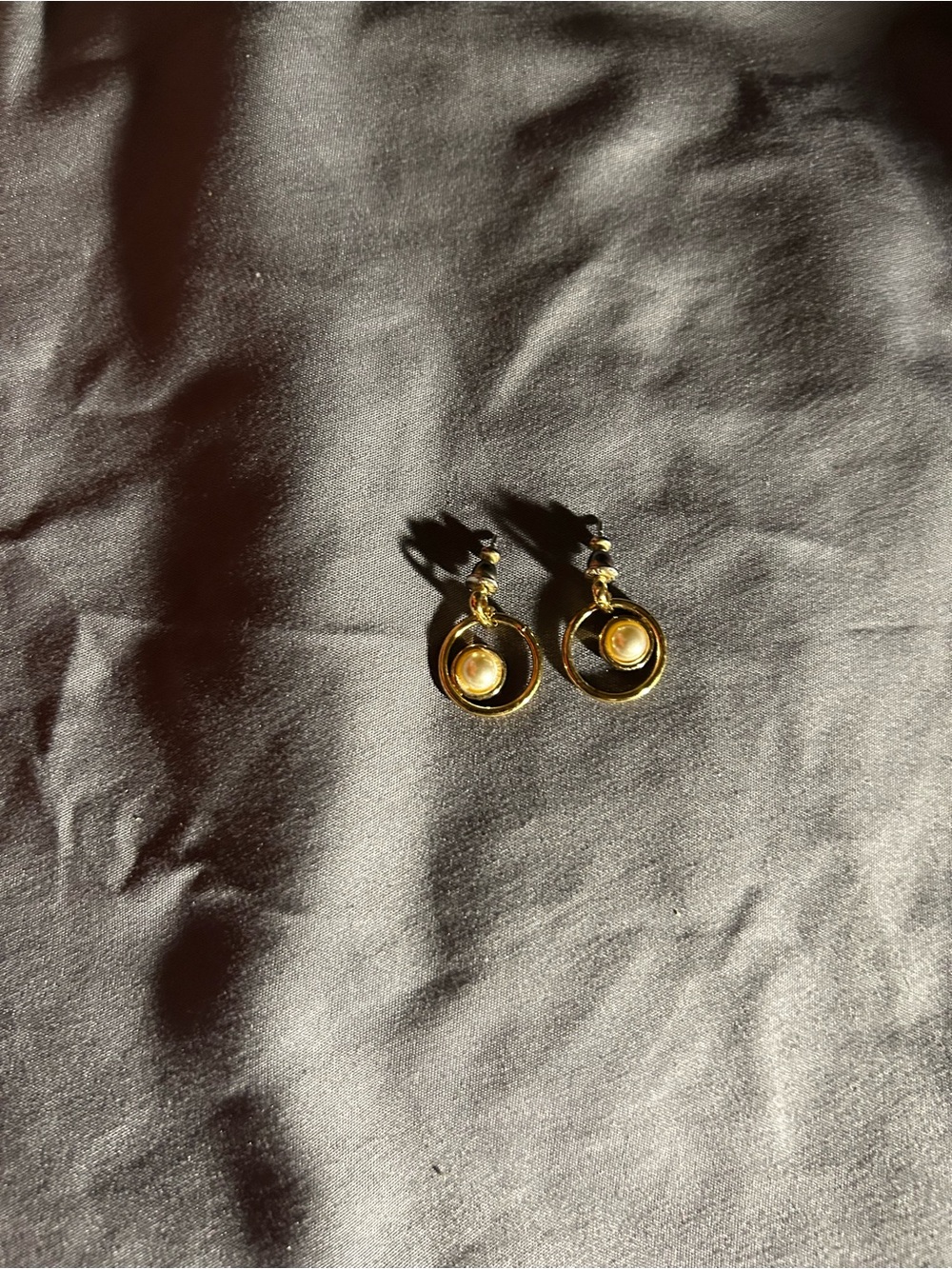 Gold-Tone Hoop Drop Earrings with Pearl Accent - Women Jewelry